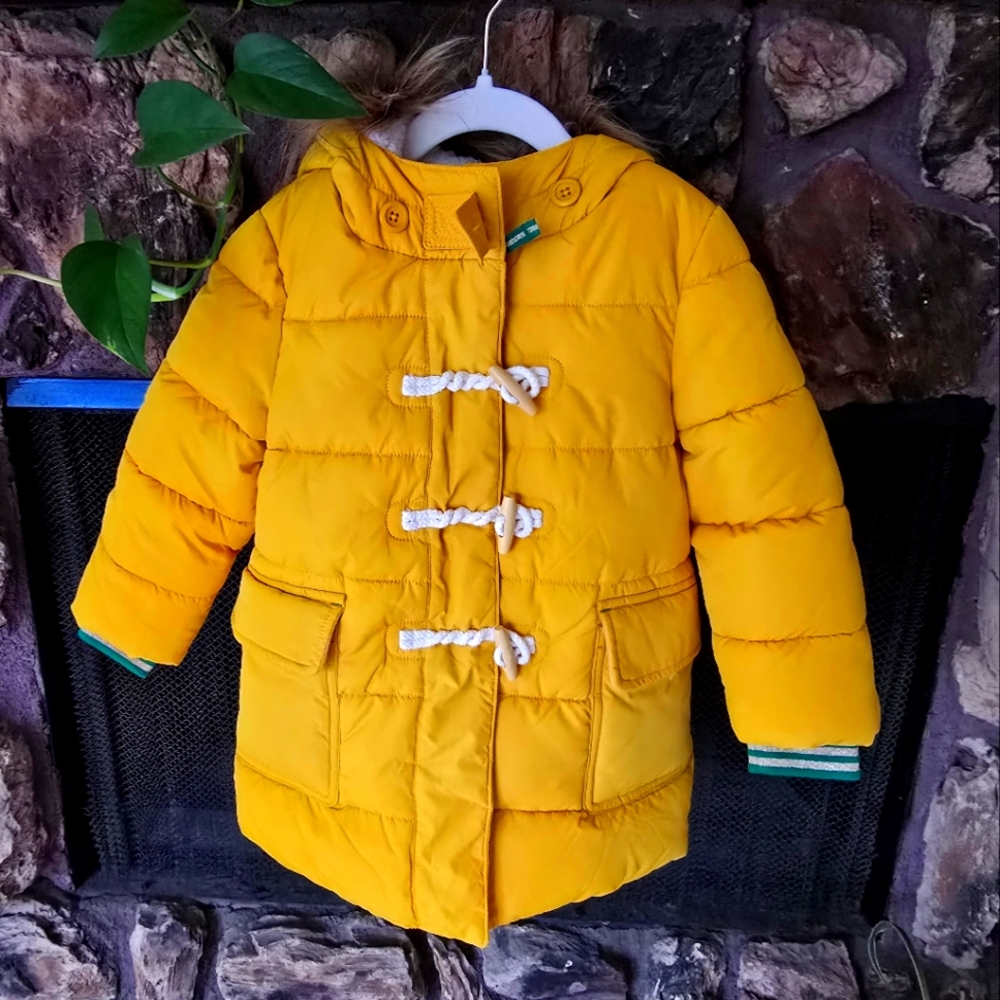 Mini Boden Yellow Hooded Puffer Coat 2-3Y